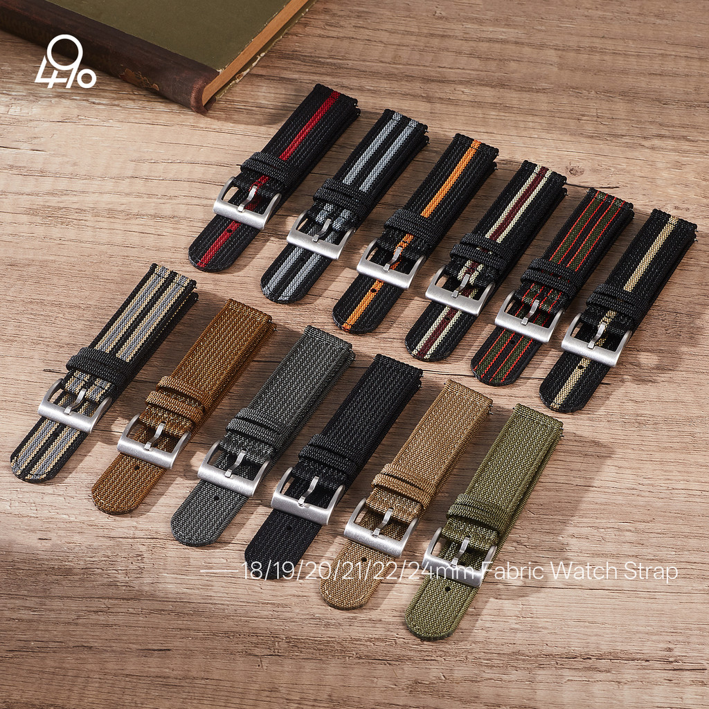 Tali Jam Tangan Kain Quick Release 18/19/20mm untuk Pria, Tali Jam Tangan Nylon Bergaris Dua Bagian 