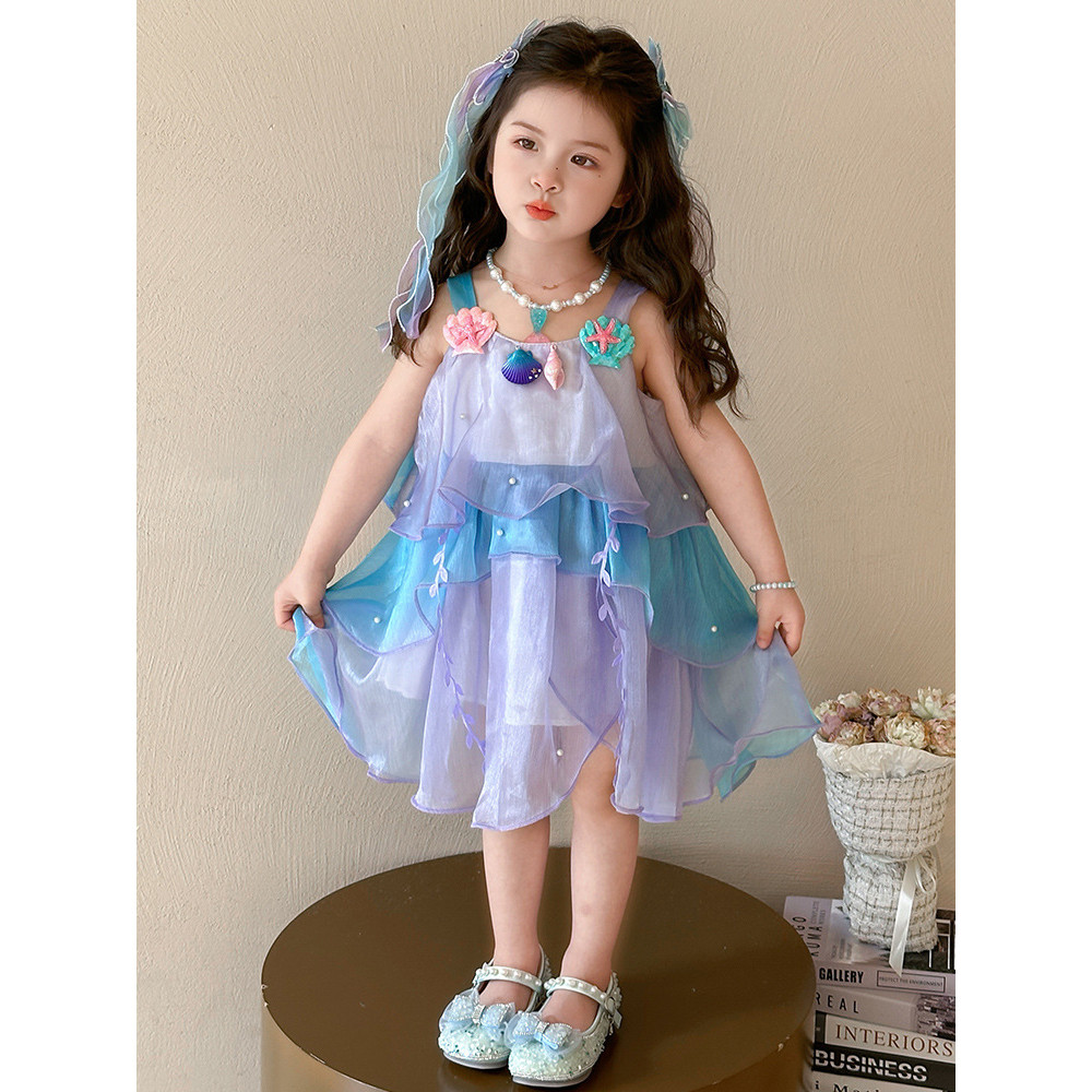 Mentari Kecil Gaun putri duyung untuk anak perempuan, gaun musim panas bayi, gaun pantai anak-anak