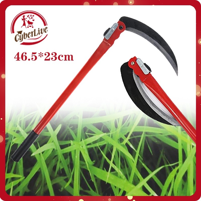 47cm Arit Rumput Lipat Panjang Pemotong Kebun Baja Mangan Gagang Panjang Sabit Tangan Alat Taman Pen