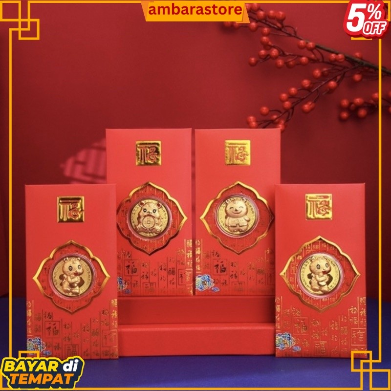 TERLARIS MK208 Angpao Koin Emas 24K Shio Macan Kado Imlek Souvenir Sincia ABS