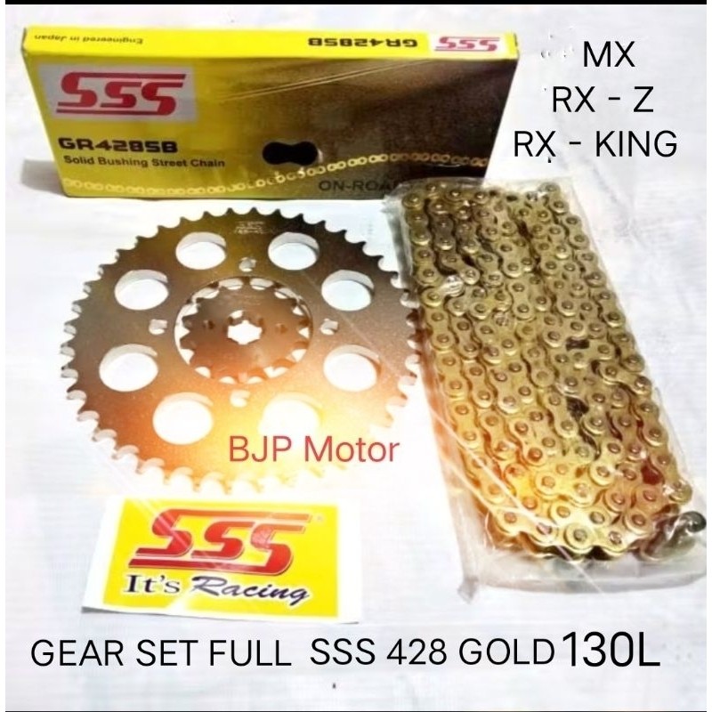Gear set SSS 428 RX King Jupiter Z MX Vega R F1ZR rantai SSS 428 SB 130L Gold dipilih ukuran gir dep