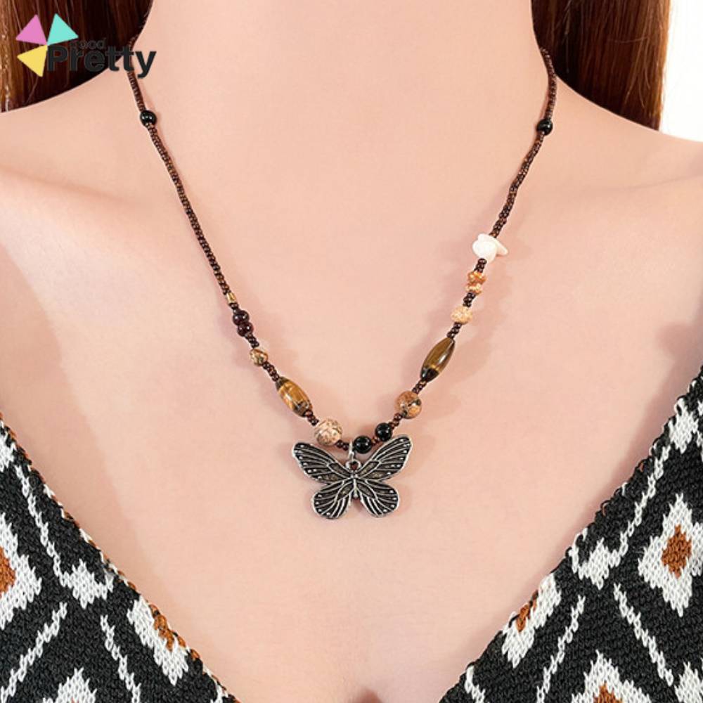 COD Kalung Manik-manik Kupu-kupu Titanium Anti Karat Charms Kalung Hoodie Wanita Aksesoris Fashion S