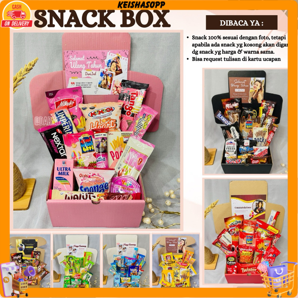 Buket Snack Box KADO ULANG TAHUN / KADO VALENTINE / Jajanan Ulang Tahun / Kado Wisuda / Kado Anniver
