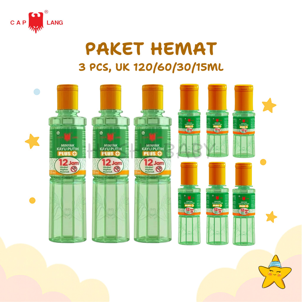 HBK Triple Pack 3 Pcs Cap Lang Minyak Kayu Putih Plus Anti Nyamuk 12 Jam 120/60/30/15ml Caplang Gros