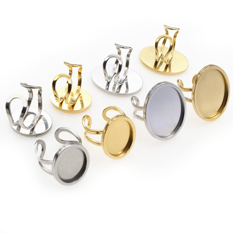 5pcs 13x18mm 18x25mm Inner Size Oval Stainless Steel Adjustable Ring Settings Blank Base Fit Oval Gl
