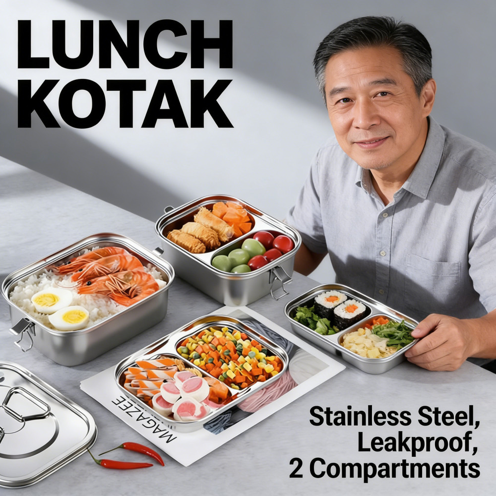 Makan Kotak Tempat Anti Tumpah Makan Makan Stainless 2 Tingkat Tempat Kotak