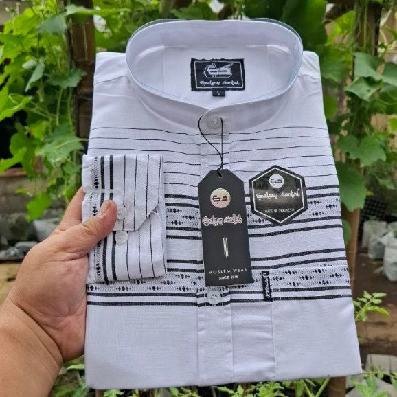 Galery Santri Baju Koko Pria Dewasa Lengan Panjang Katun Madinah Songket - Baju Koko Putih Dewasa/Te