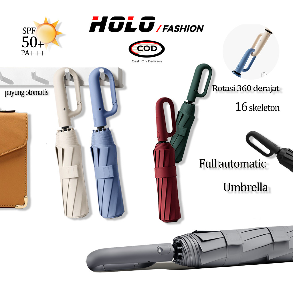 HOLO Payung Lipat Otomatis Anti UV Payung Lipat Jumbo Besar Polos Anti Hujan Anti Panas Umbrella