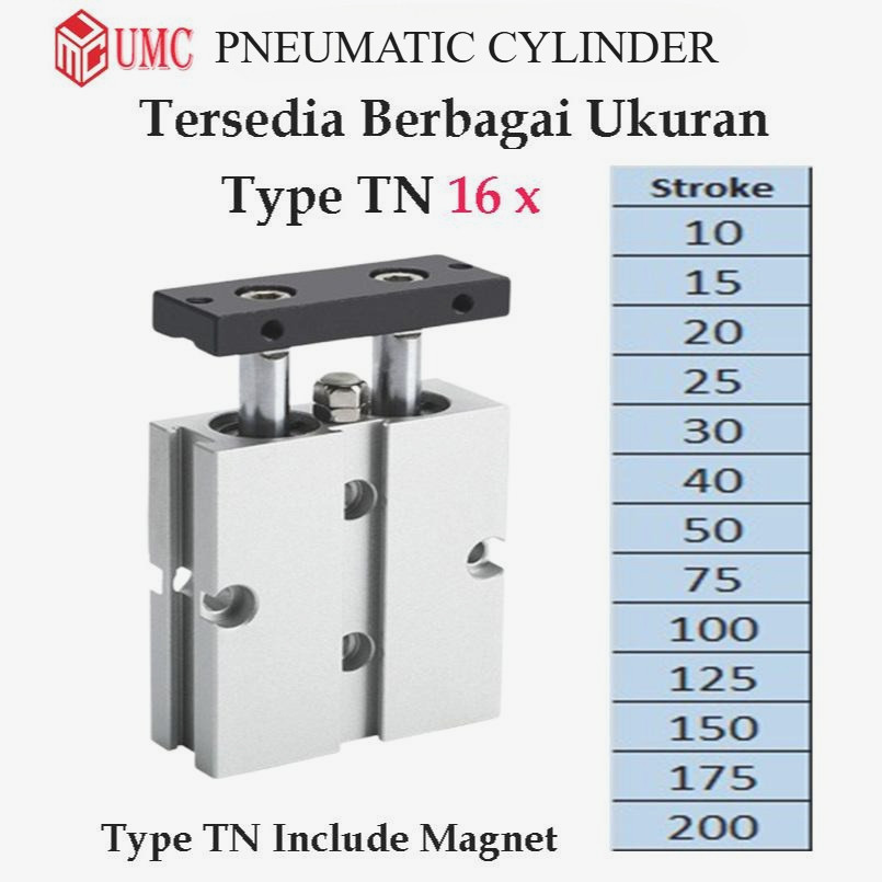 GILISHOP Pneumatic Cylinder TN16 Twin Rod Pneumatik Angin Air Silinder Double Stroke TN 16