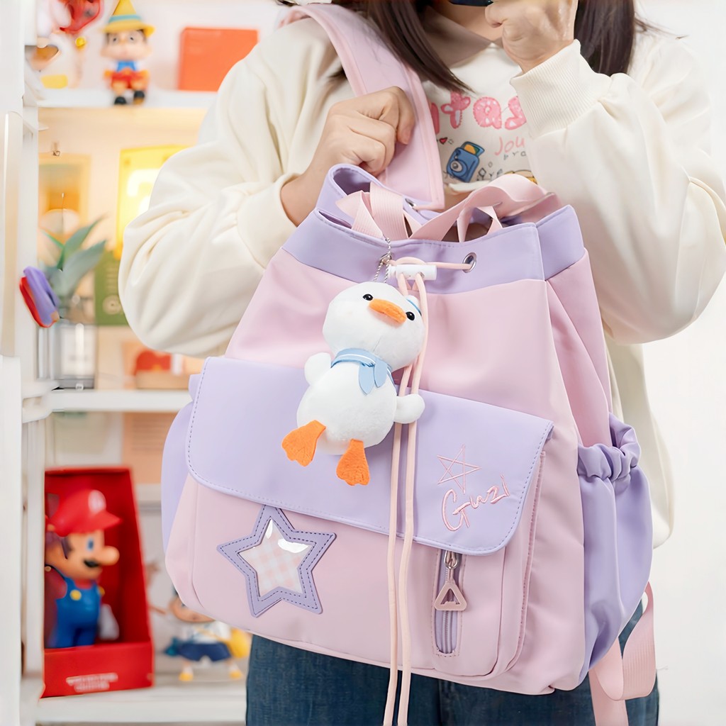 Tas Ransel Wanita Tali Serut School Tas Sekolah Fashion Korea Backpack Perempuan Korea Tas Ransel Wa
