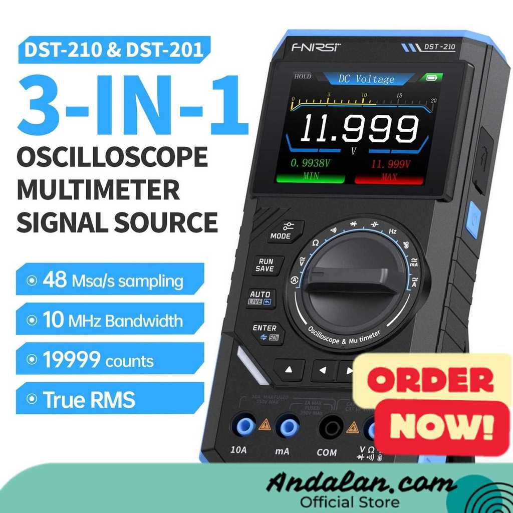 FNIRSI Digital Oscilloscope 3in1 Multimeter Signal Generator 3000mAh - FNIRSI DST-210