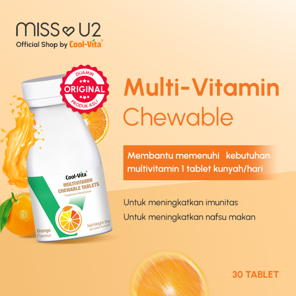 COOLVITA ORIGINAL MULTIVITAMIN Chewable Suplemen Makanan 30 Tablets Orange Jaga Imun Tubuh | Vitamin