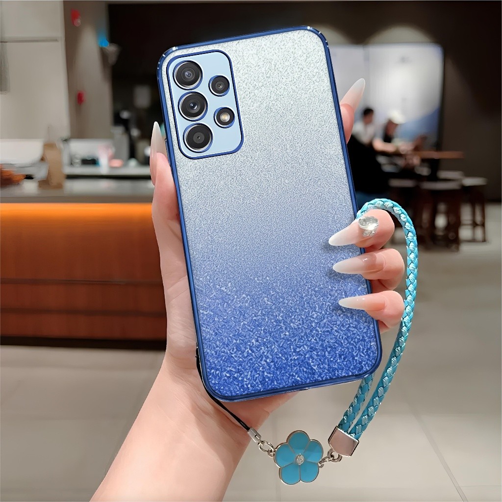 Soft Case Samsung A52 A52s 4G 5G Casing Luxury Silikon Glitter Free Tali Lanyard Bunga Handphone
