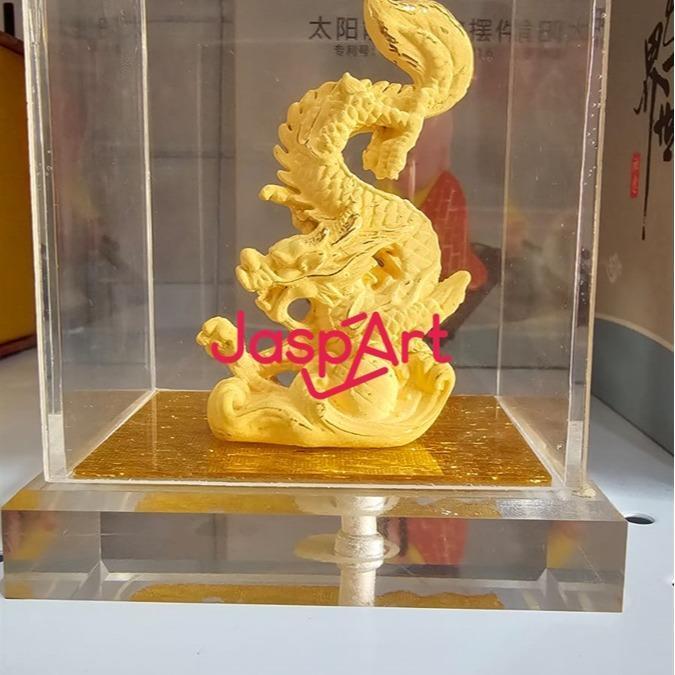 PATUNG IMLEK SHIO NAGA 2024  UANG EMAS GOLD RESIN KACA PATUNG NAGA PAJANGAN IMLEK - kecil sepuh emas