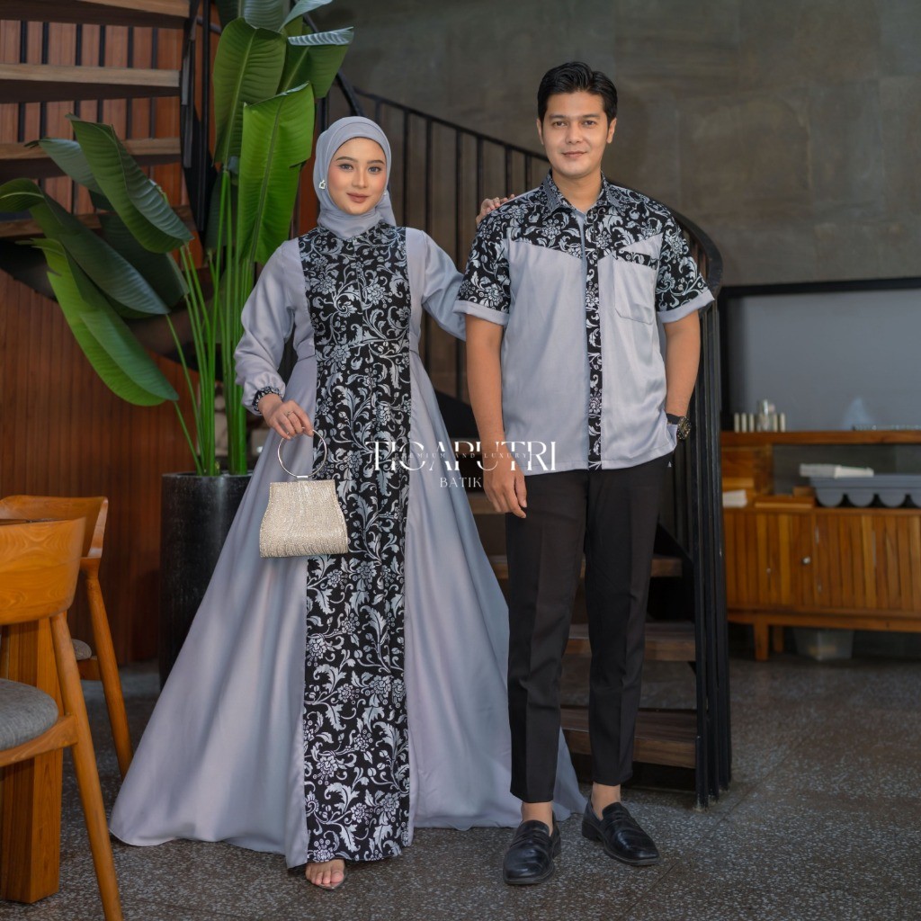 Baju batik cople gamis moscrep couple pasangan muslim suami istri couple kondang promo