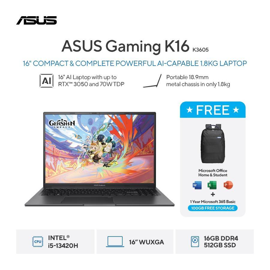 Laptop ASUS Gaming K16 K3605VC-I535B6T-HM intel Core i5 13420H ram 16GB ssd 512GB RTX 3050 16" IPS 1
