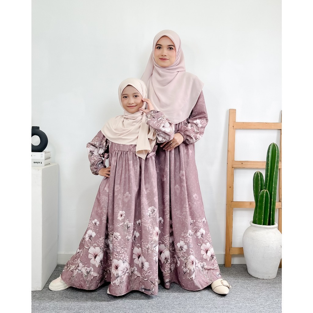 Baju Lebaran Haura Baju Gamis Muslim Couple Ibu Dan Anak Motif Bunga Cocok Untuk Lebaran Murah