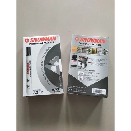 *DP* (1PACK/12PCS) Snowman Spidol AG12 Hitam Spidol Permanen