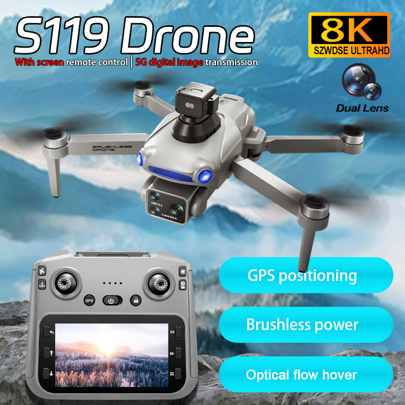 Drone GPS S119 BARU 2025 8K Profesional Kamera Ganda Drone Tanpa Sikat Penghindar Rintangan WIFI FPV