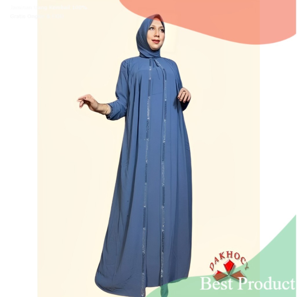Dakhocy - Gamis Terbaru Bahan Ceruty Babydoll Payet Swarovski Double Puring/Lengan Karet/Tali Pingga