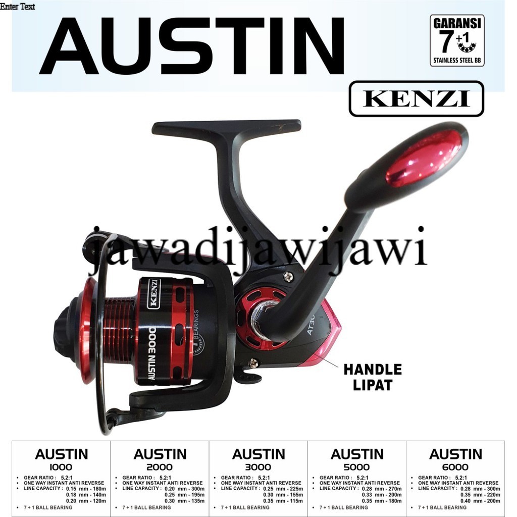 REEL KENZI AUSTIN 1000/2000/3000/5000/6000 HANDLE LIPAT STAINLESS STEEL 7+1 jawadijawijawi
