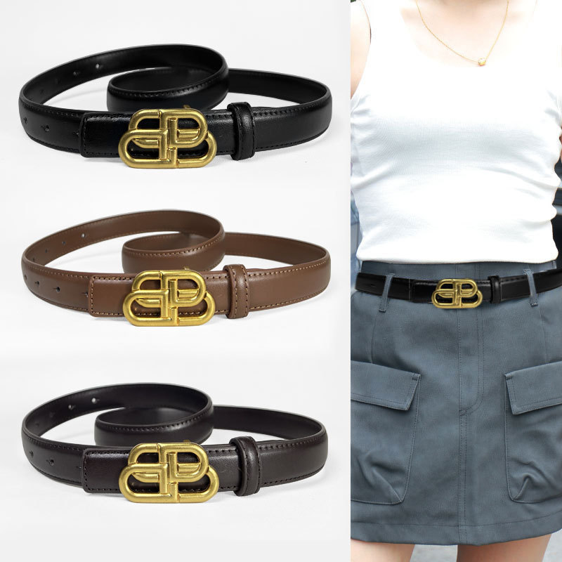 New ladies retro slim fashion Joker dress jeans casual decorative belt.