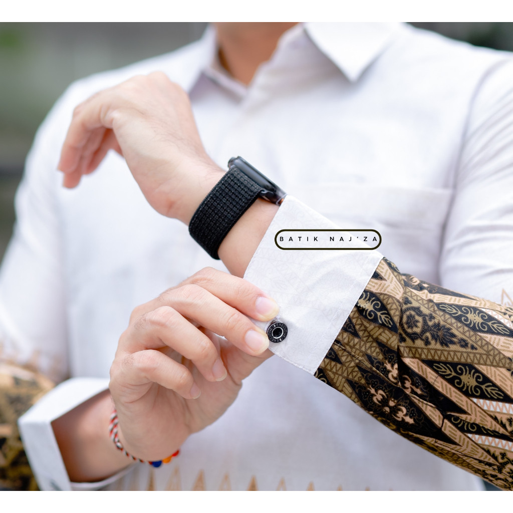 baju batik kemeja koko pria dewasa lengan panjang baju leberan kondangan warna putih slimfit pria co