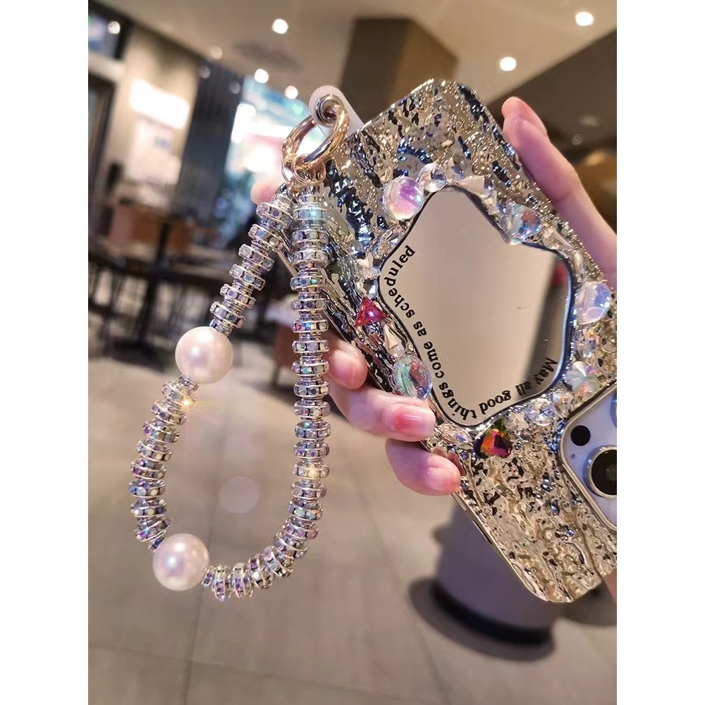 Sparkling con amantes teléfono móvil pulsera mano cuerda anti-perda muñeca cordón colgante cuentas c