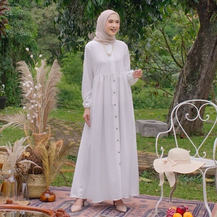 Gamis Putih Pengajian Polos Baju Gamis Syar'i Wanita Lebaran 2023 - Putih, Spakaian cewe lainnya
