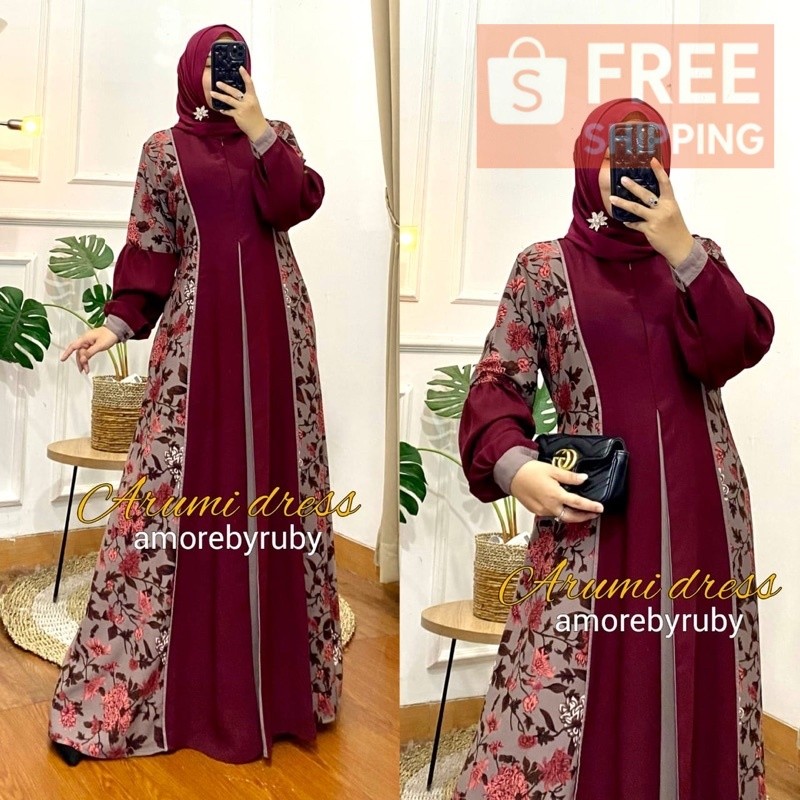 ARUMI DRESS AMORE BY RUBY GAMIS MOTIF MANSET BUNGA KONDANGAN ADEMpakaian wanita lainnya