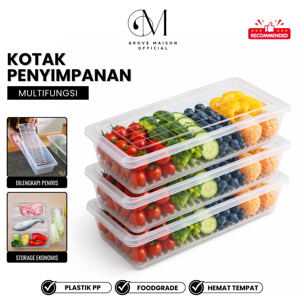 Grove Maison Kotak Penyimpanan Sayur Ikan Daging Kulkas 5-10PCS Plastik PP Food Grade