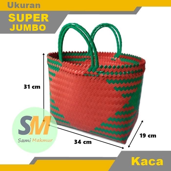 Sami Makmur Tas Anyaman Plastik SUPER JUMBO Kaca 34x19x31 cm Keranjang Belanja Besar Parcel Bahan Ku