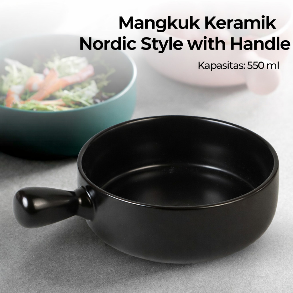 Mangkuk Keramik Bowl Nordic Style with Handle - PJ535
