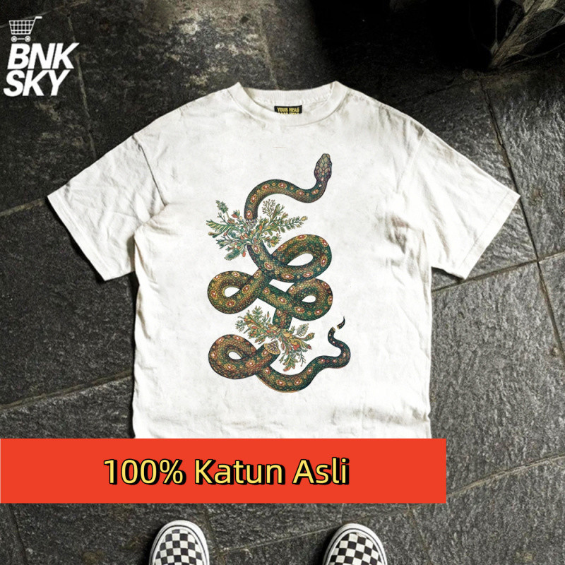 Kaos Streetwear Retro - Desain Eksklusif Motif Ular Piton, Bahan Katun Premium untuk Gaya Urban