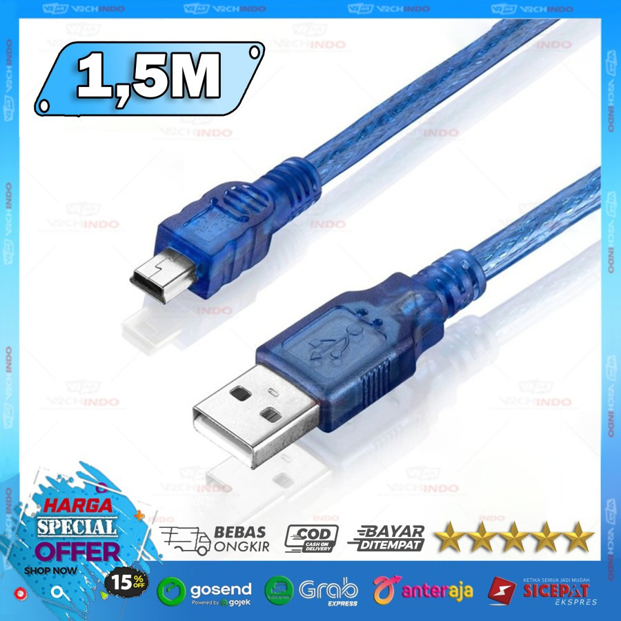 Kabel Mini USB 2.0 to 5 Pin 150CM / 1.5M / 1.5 Meter Kabel USB 5Pin | Kabel USB 5 Pin Pendek  Charge