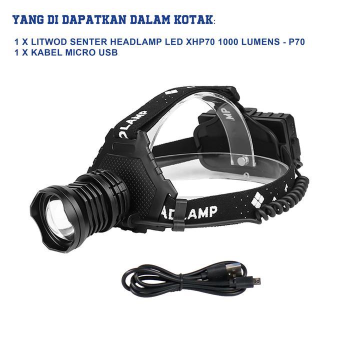Litwod Senter Headlamp LED X70 1000 Lumens - P70 - Black - SENTER + USB
