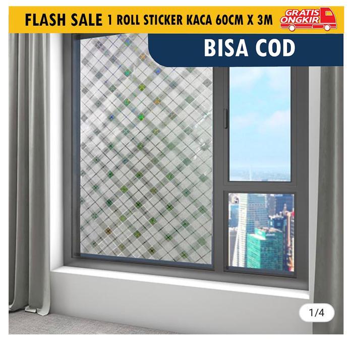 TERLARIS Stiker Kaca Jendela Rumah Lebar 60cm Panjang 3 Meter Motif Mozaik Sandblast Bahan PVC Anti 