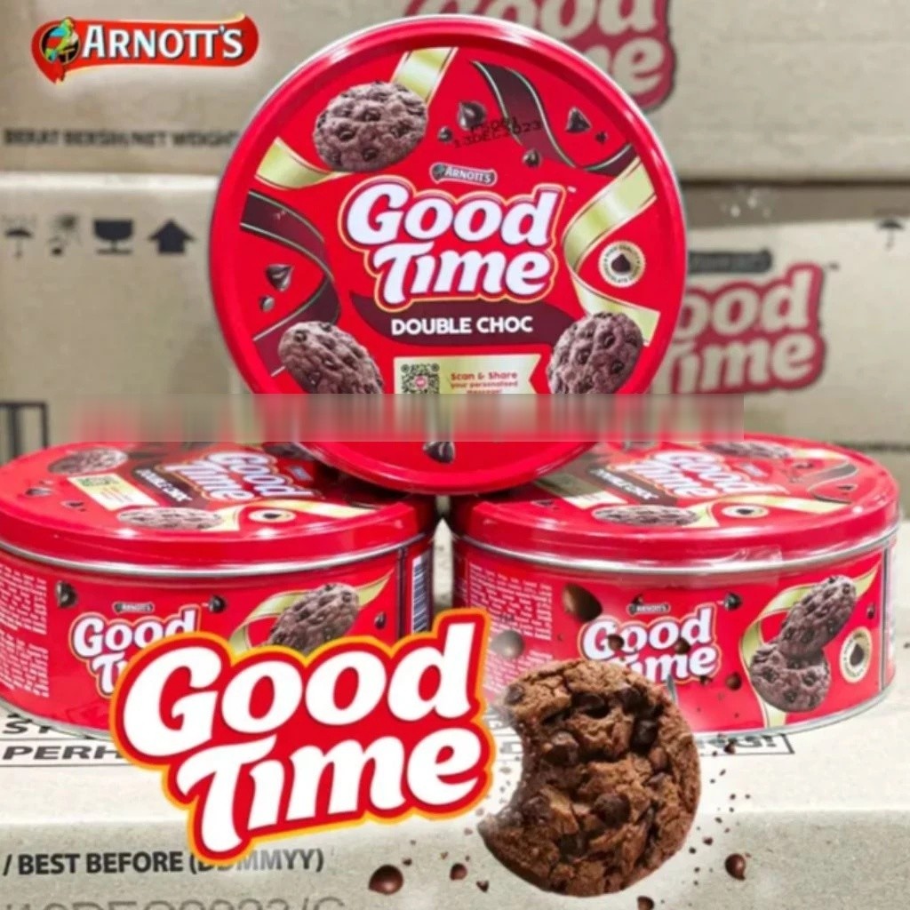 Grosir good time kaleng cookies double chocochips 133gr biskuit original coklat arnot kue lebaran pa