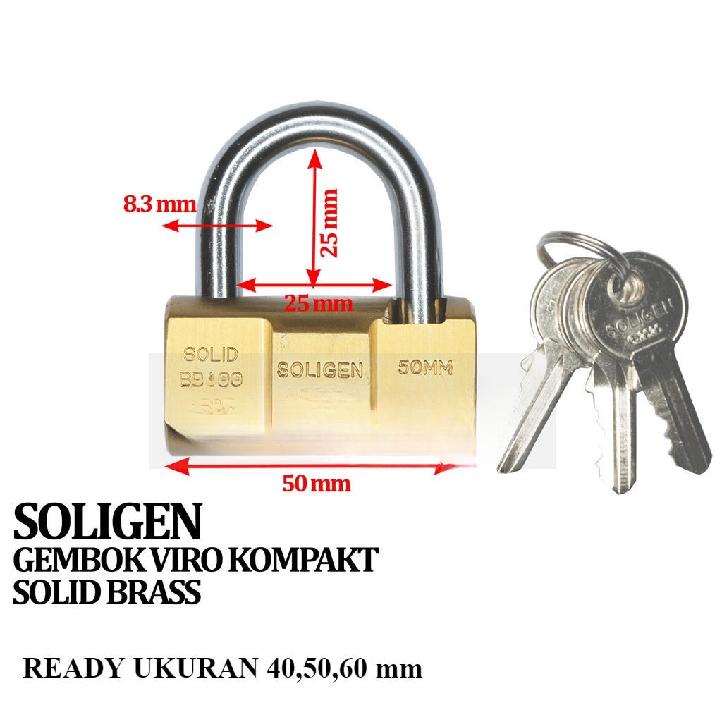SOLIGEN GEMBOK KUNINGAN KOMPAKT 50MM - GEMBOK PAGAR SOLIGEN - GEMBOK VIRO