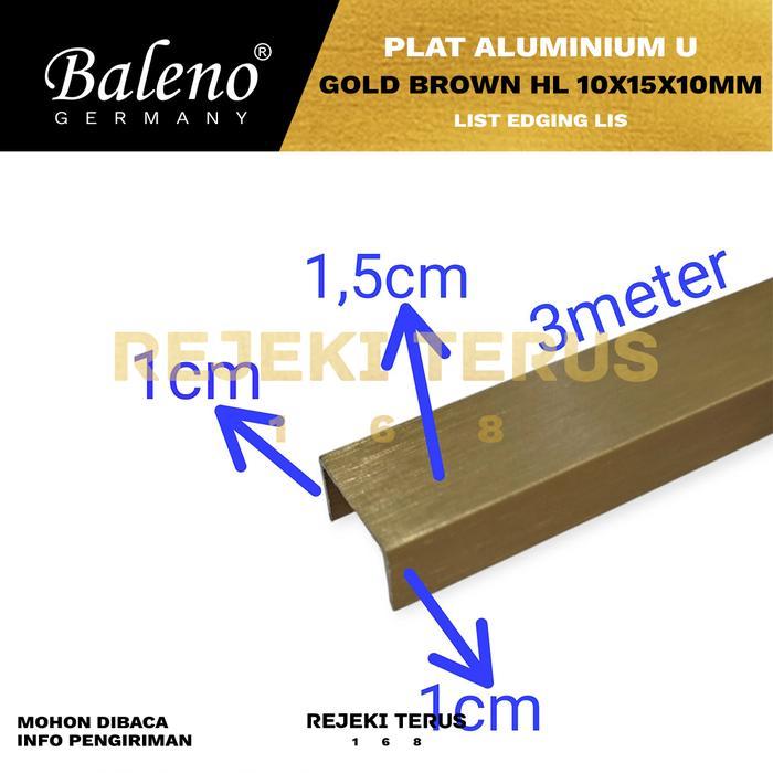 Plat Aluminium List U GOLD BROWN HAIRLINE 1X1.5x1 cm Edging Lis Interior (10 x 15 x 10mm)