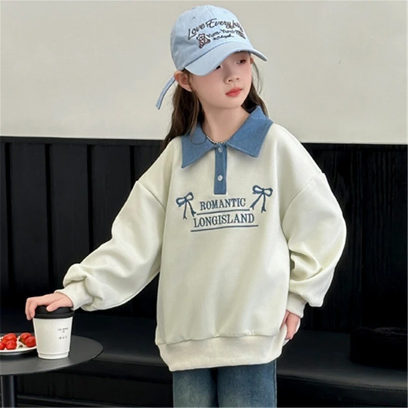 Sweater Jaket Hoodie Switter Kerah Polo Import Korean Style Model Rugby Anak Perempuan Cewek Usia Re