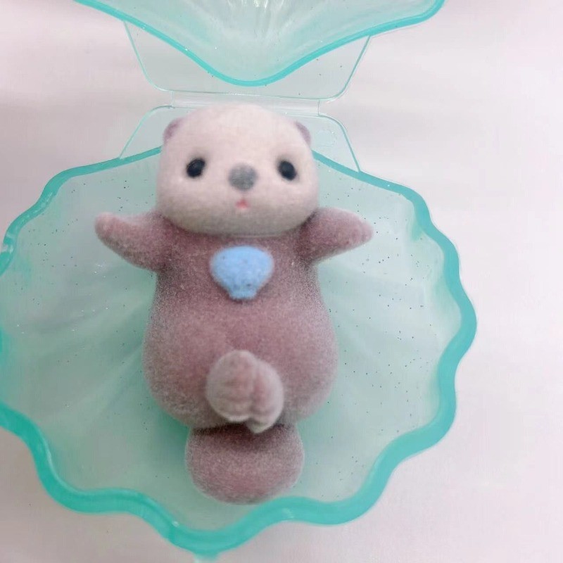 Genuine YELL Gashapon Capsule Toy Flocking Hand in Hand Otter Kawaii Animals Figures Model Toy Deskt
