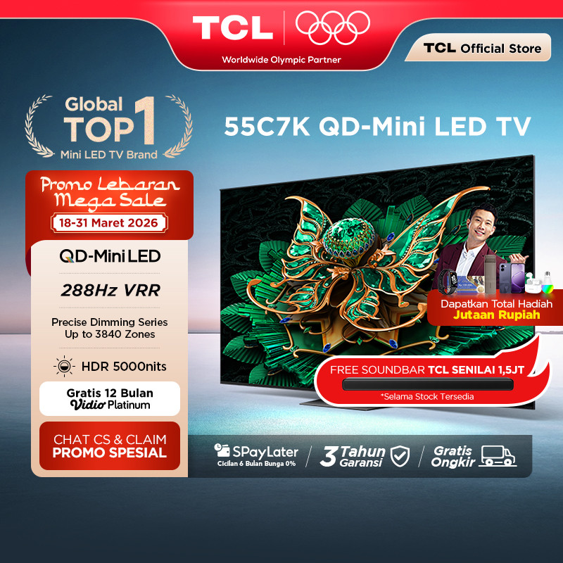 TCL 4K QD-Mini LED TV 55 Inch C7K - up to 2048 Dimming Zone - 3000 Nits - 144Hz - Google Assistant/G