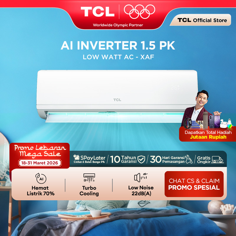 TCL AC Inverter 1.5PK - Tersedia Pemasangan - AI Tech Hemat Listrik 70% - Anti Bising - Cepat Dingin