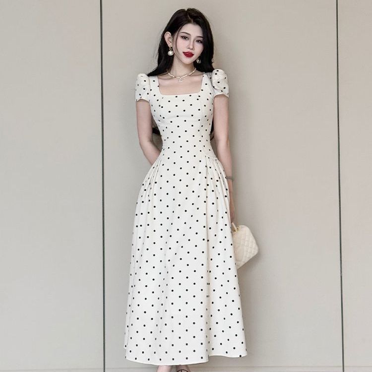 [COD]Wave Point Square Collar Short Lengan Pendek Dress