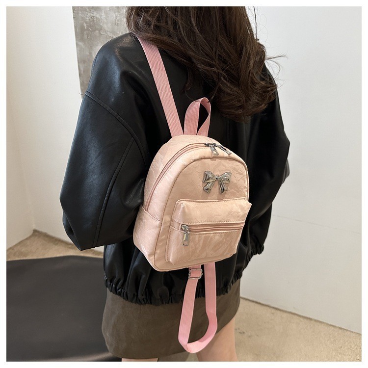 Tas Ransel Kecil Kulit Wanita Lucu INS Ransel Cetak Fashion Kasual Tas Sekolah Pink Gaya Korea Serba