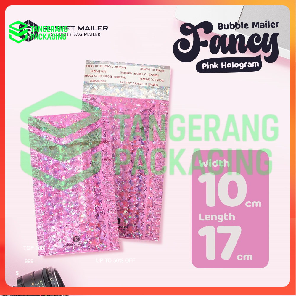 Bubble Mailer Pink Hologram 10x17 Amplop Bubble Rusfet Packing Satuan