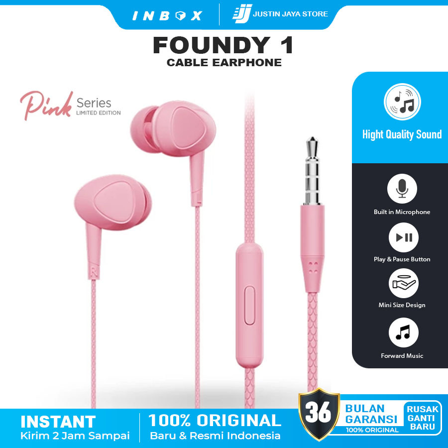 Inbox Foundy Kabel Earphone - Headset Handsfree dengan Microphone - Gaming Pink Edition