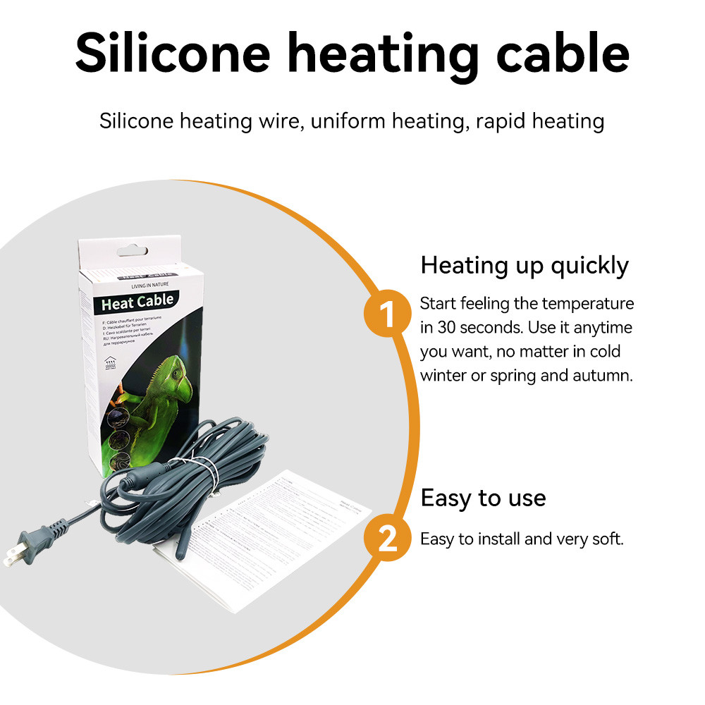 EUUSUKAU Plug 110V~220V Silicone Rubber Reptiles & Amphibians Heating Cable Vivarium Bottom Pet Room