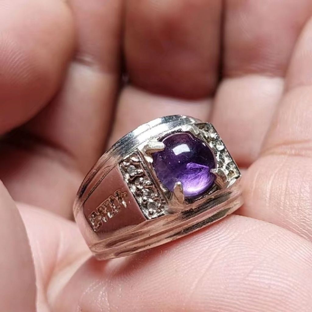 Cincin batu akik kecubung kalimantan bulat 8mm 9mm natural / amethyst / kecubung ungu cincin akik pr